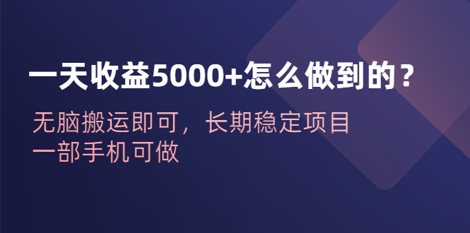 【副业项目6540期】一天收益5000+怎么做到的？无脑搬运即可，长期稳定项目，一部手机可做-知行副业网