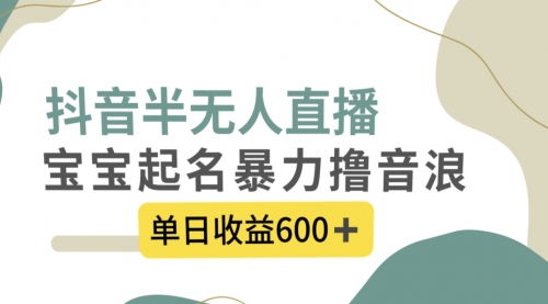 【副业项目8385期】抖音半无人直播，宝宝起名，暴力撸音浪，单日收益600+-知行副业网