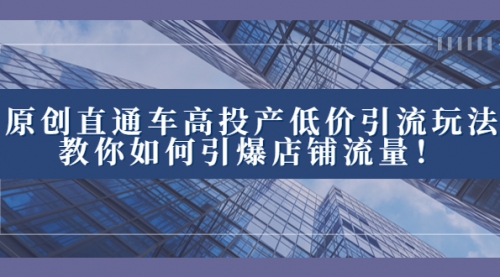 【副业项目8402期】2023直通车高投产低价引流玩法，教你如何引爆店铺流量！-知行副业网