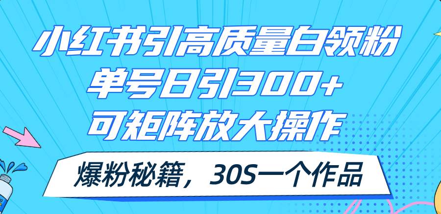 小红书引高质量白领粉，单号日引300+，可放大操作，爆粉秘籍！30s一个作品-知行副业网