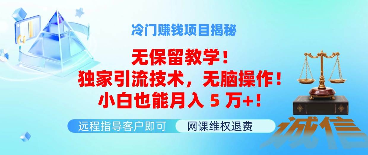 冷门赚钱项目无保留教学！独家引流技术，无脑操作！小白也能月入5万+！-知行副业网